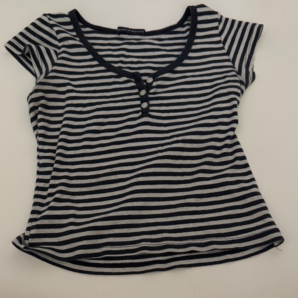 Brandy Melville Navy and Cream Striped Top
